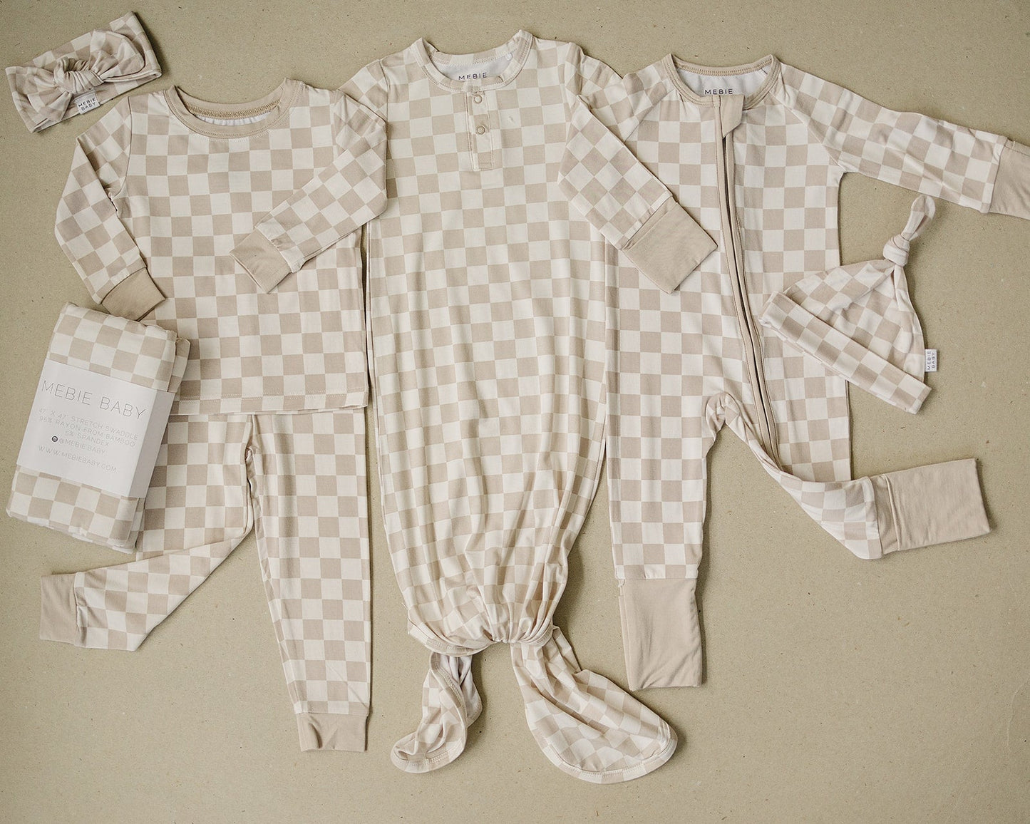 Mebie Baby Taupe Checkered Bamboo Cozy Set