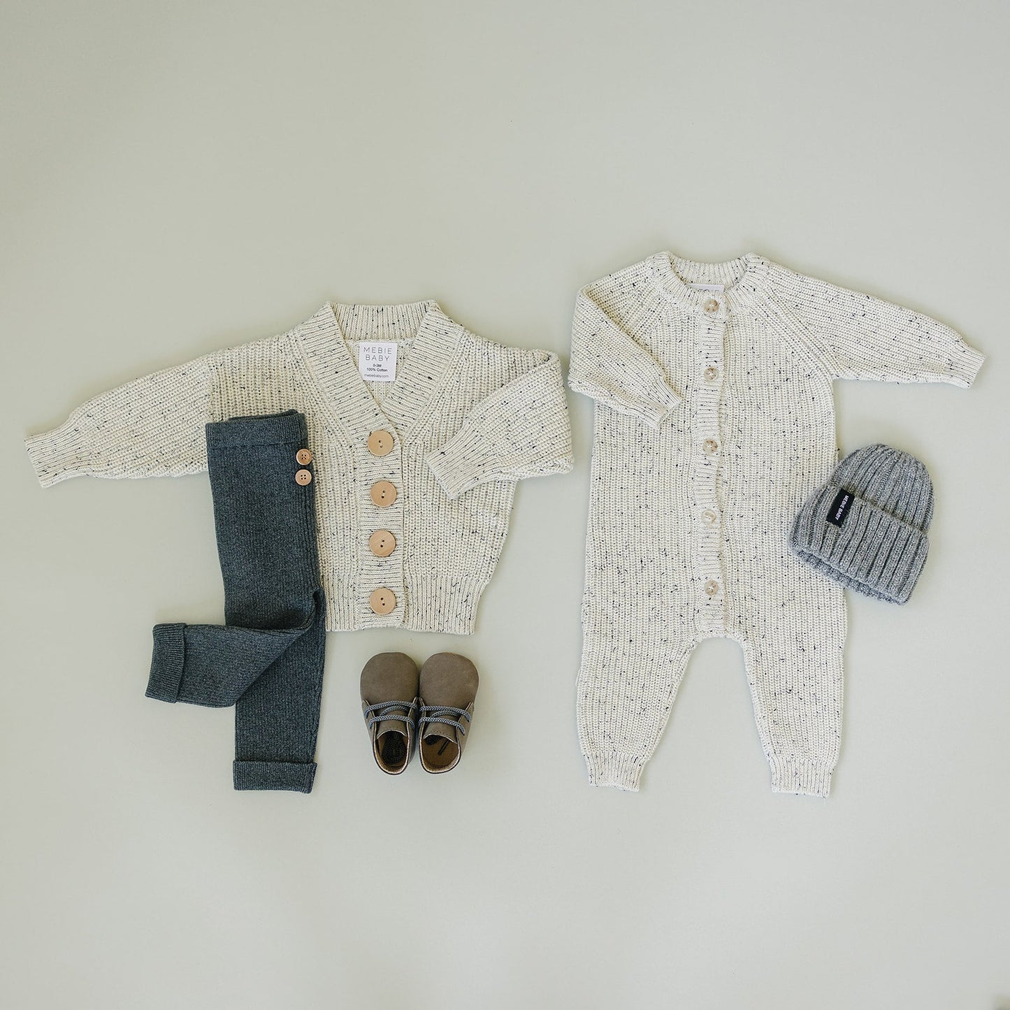 Mebie Baby Heather Grey Chunky Knit Button Romper