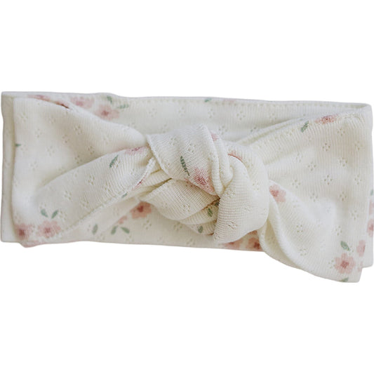Pink Floral Pointelle Cotton Head Wrap
