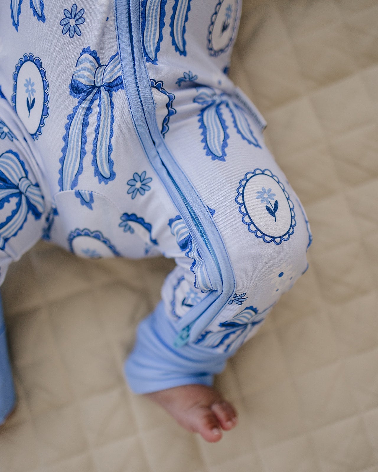 Bamboo Zip Romper | Blue Bow