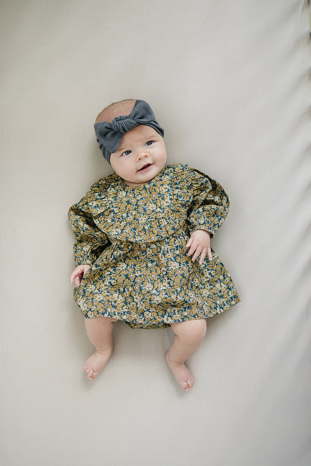 Mebie Baby Venetian Floral Long Sleeve Ruffle Cotton Dress