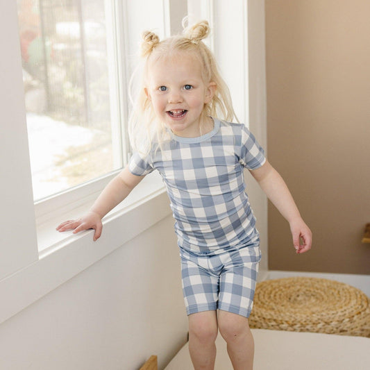 Little Joy Co. Blue Gingham 2pc Bamboo Pajamas *see size notes