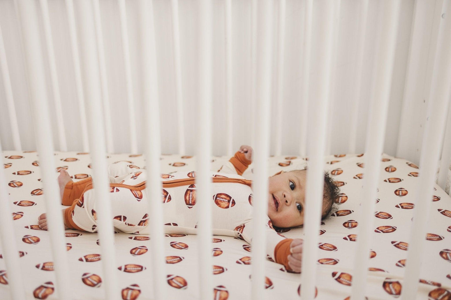 Little Joy Co. Football Print Bamboo Crib Sheet