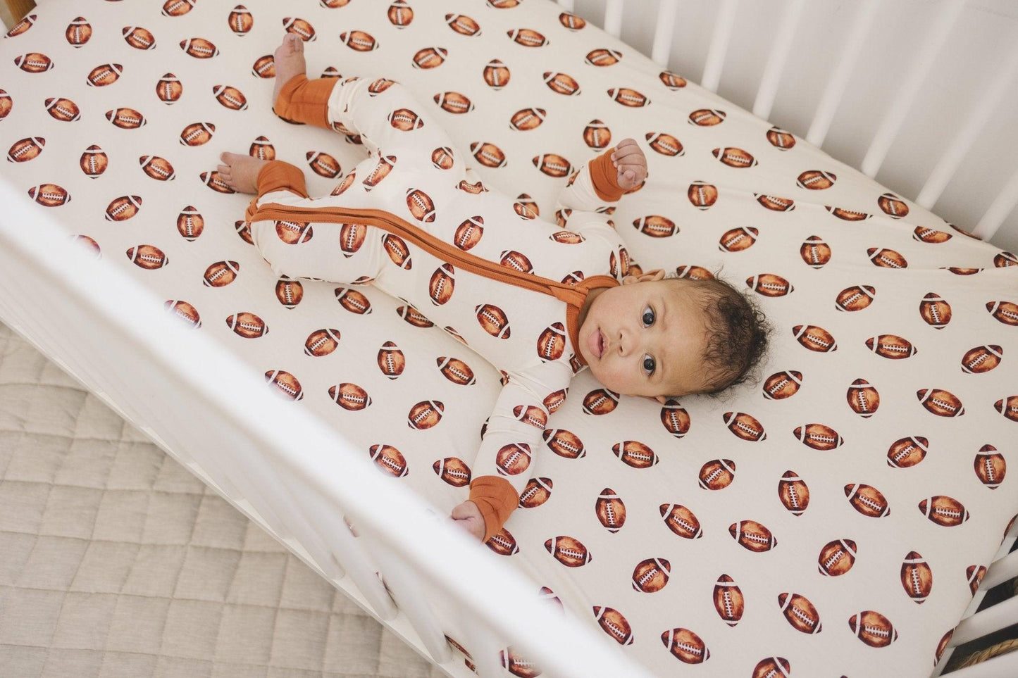 Little Joy Co. Football Print Bamboo Crib Sheet