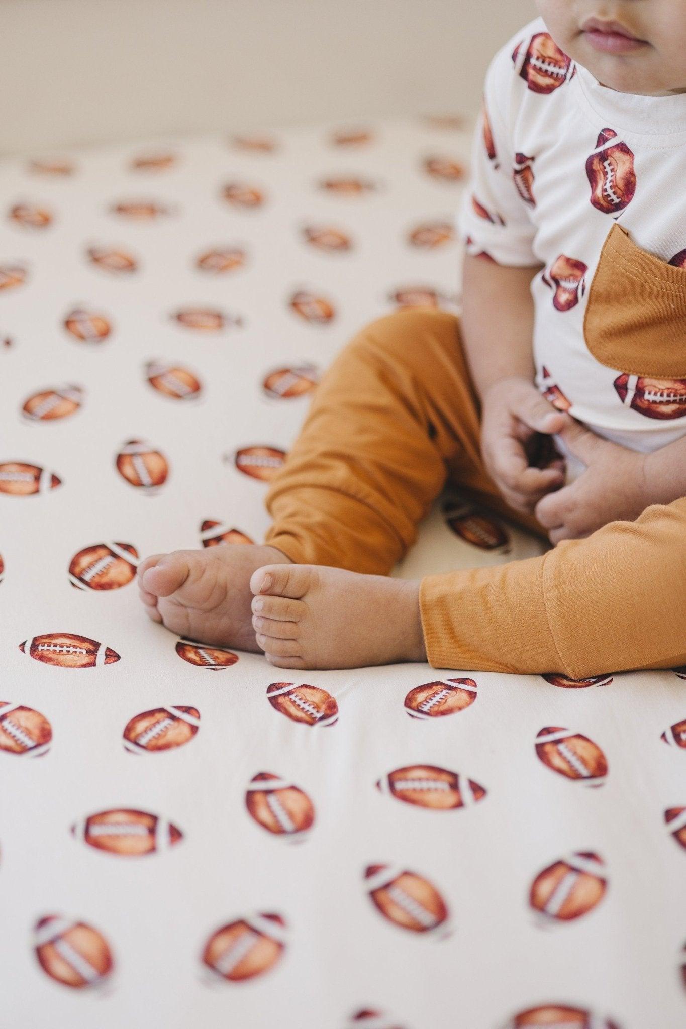 Little Joy Co. Football Print Bamboo Crib Sheet