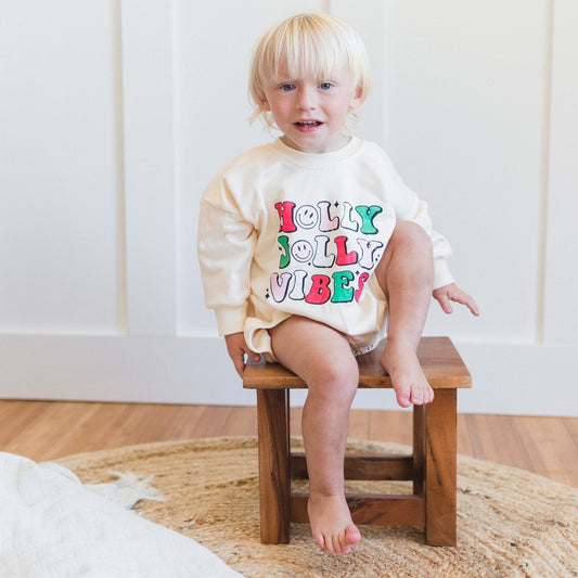 Little Joy Co. Holly Jolly Vibes Christmas Sweatshirt Romper