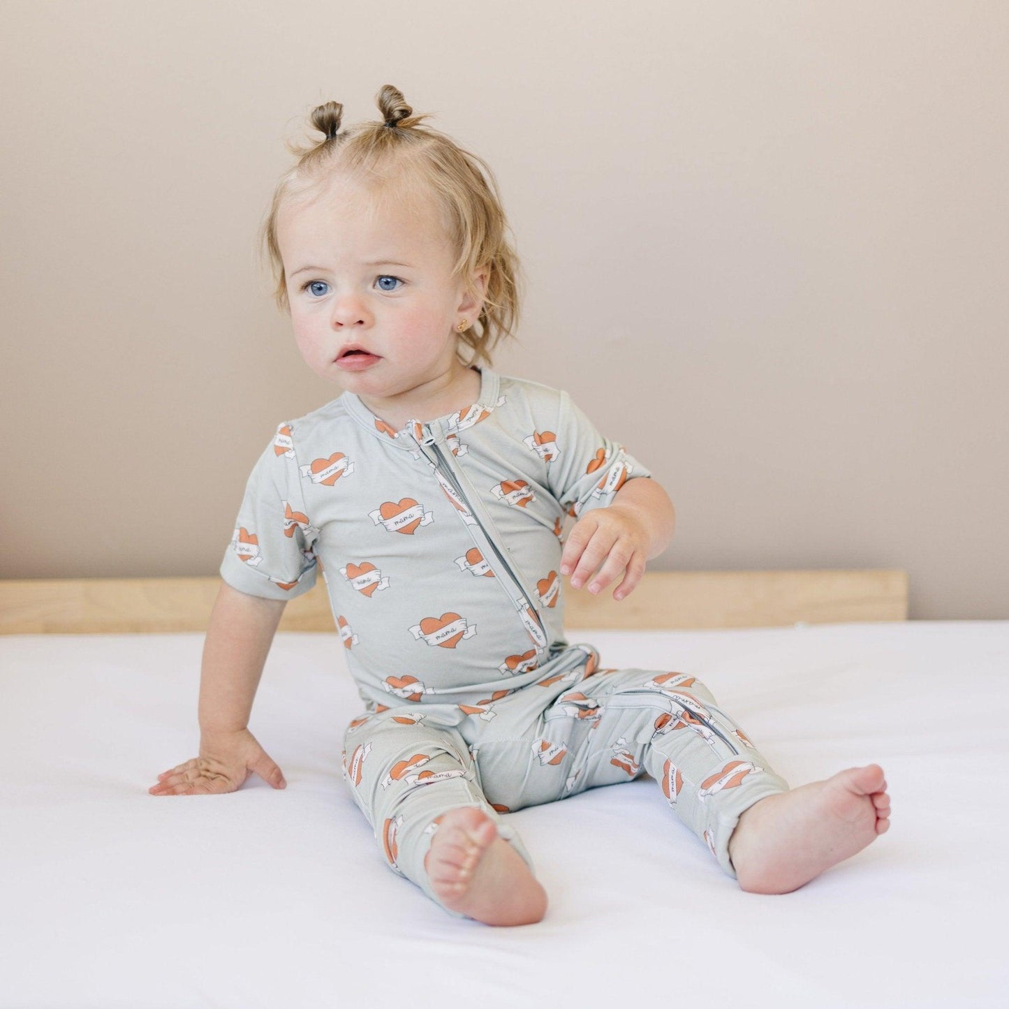 Little Joy Co. Mama Tattoo Hearts Bamboo Short-Sleeved Zippy Sleeper