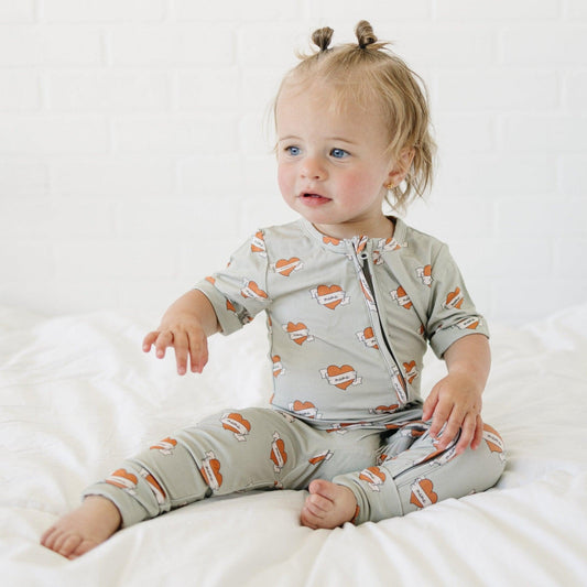 Little Joy Co. Mama Tattoo Hearts Bamboo Short-Sleeved Zippy Sleeper