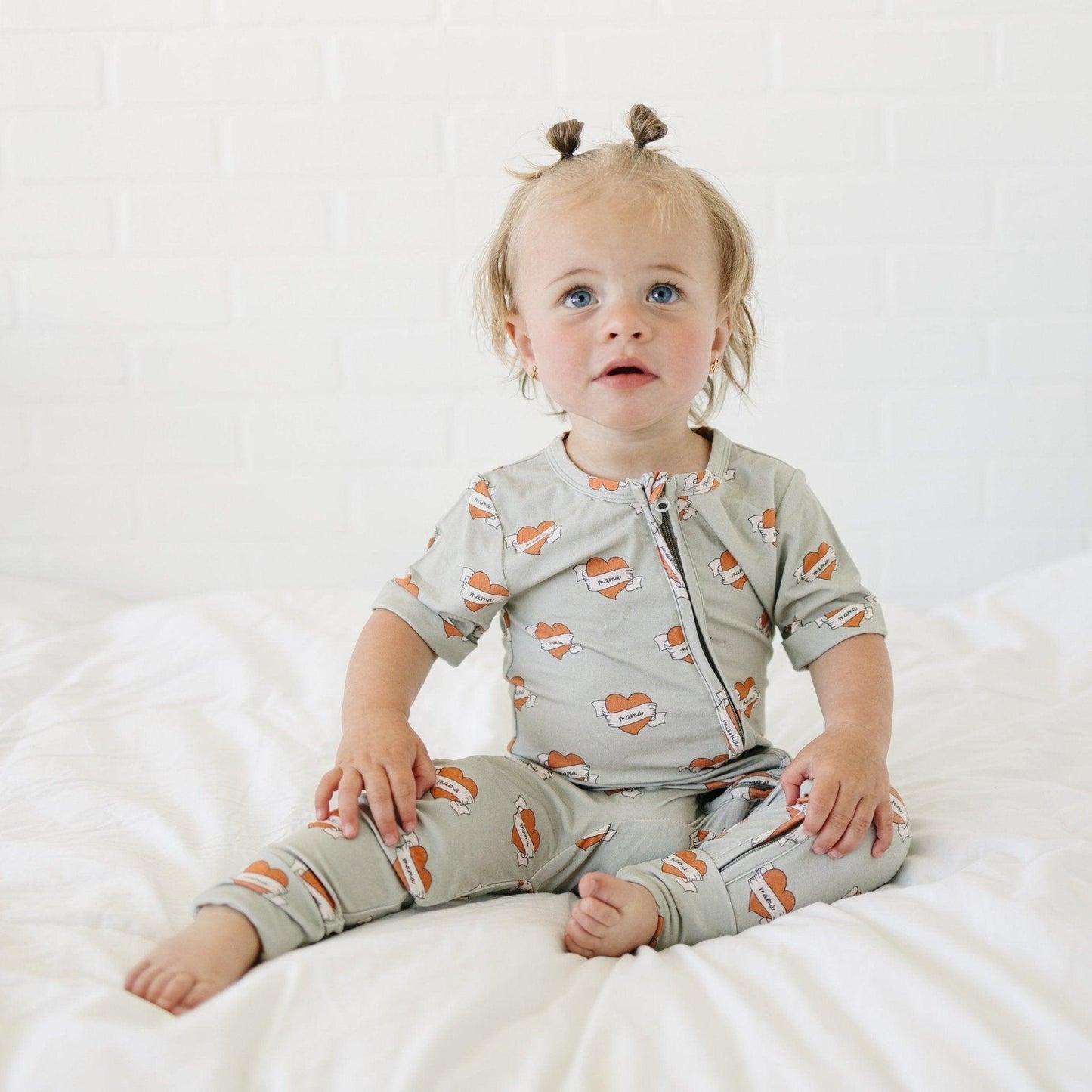 Little Joy Co. Mama Tattoo Hearts Bamboo Short-Sleeved Zippy Sleeper