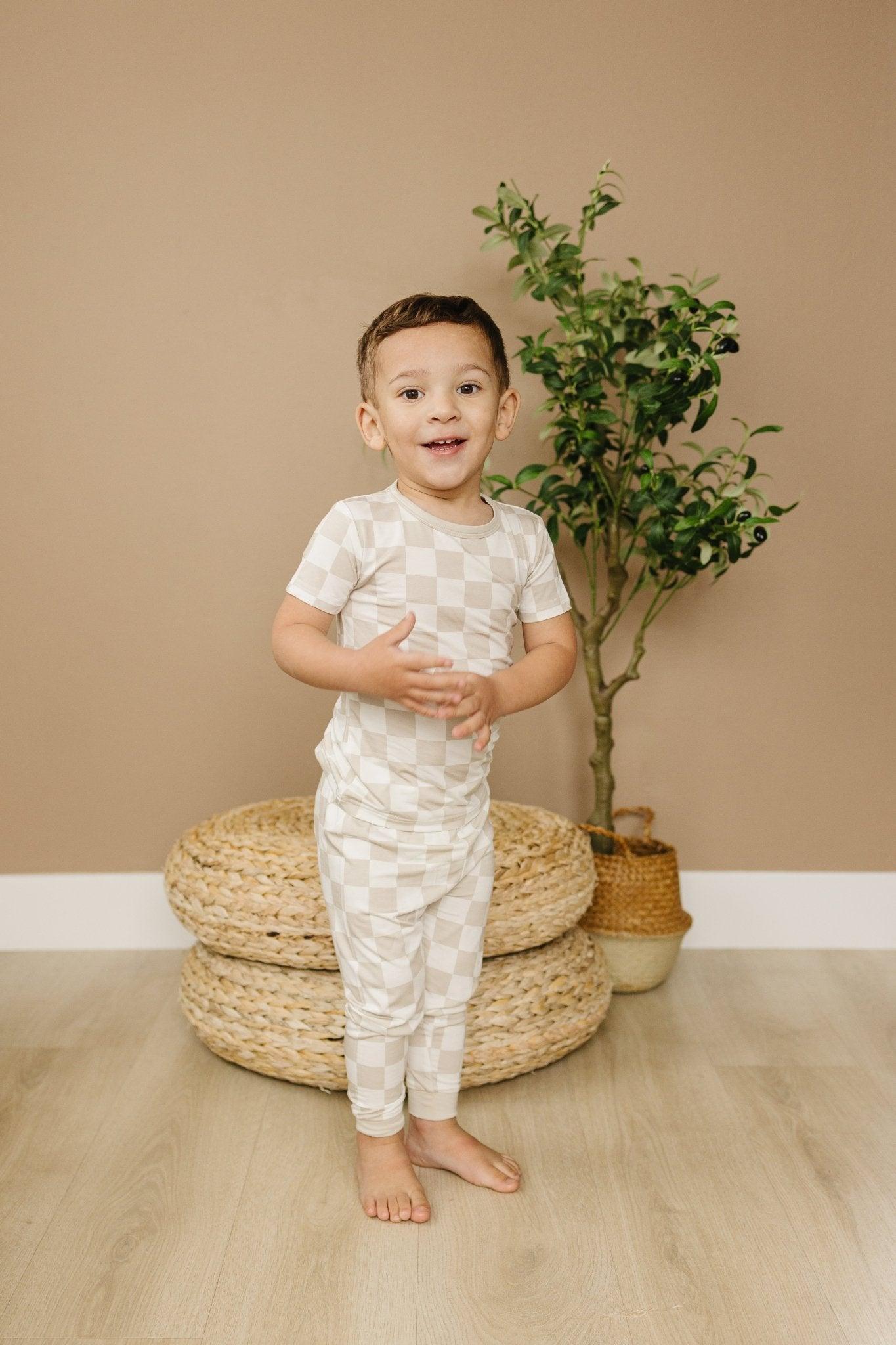 Little Joy Co. Neutral Checker 2pc Bamboo Pajama Set