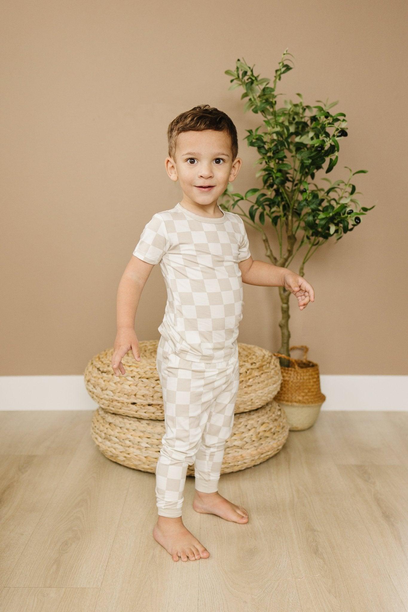 Little Joy Co. Neutral Checker 2pc Bamboo Pajama Set