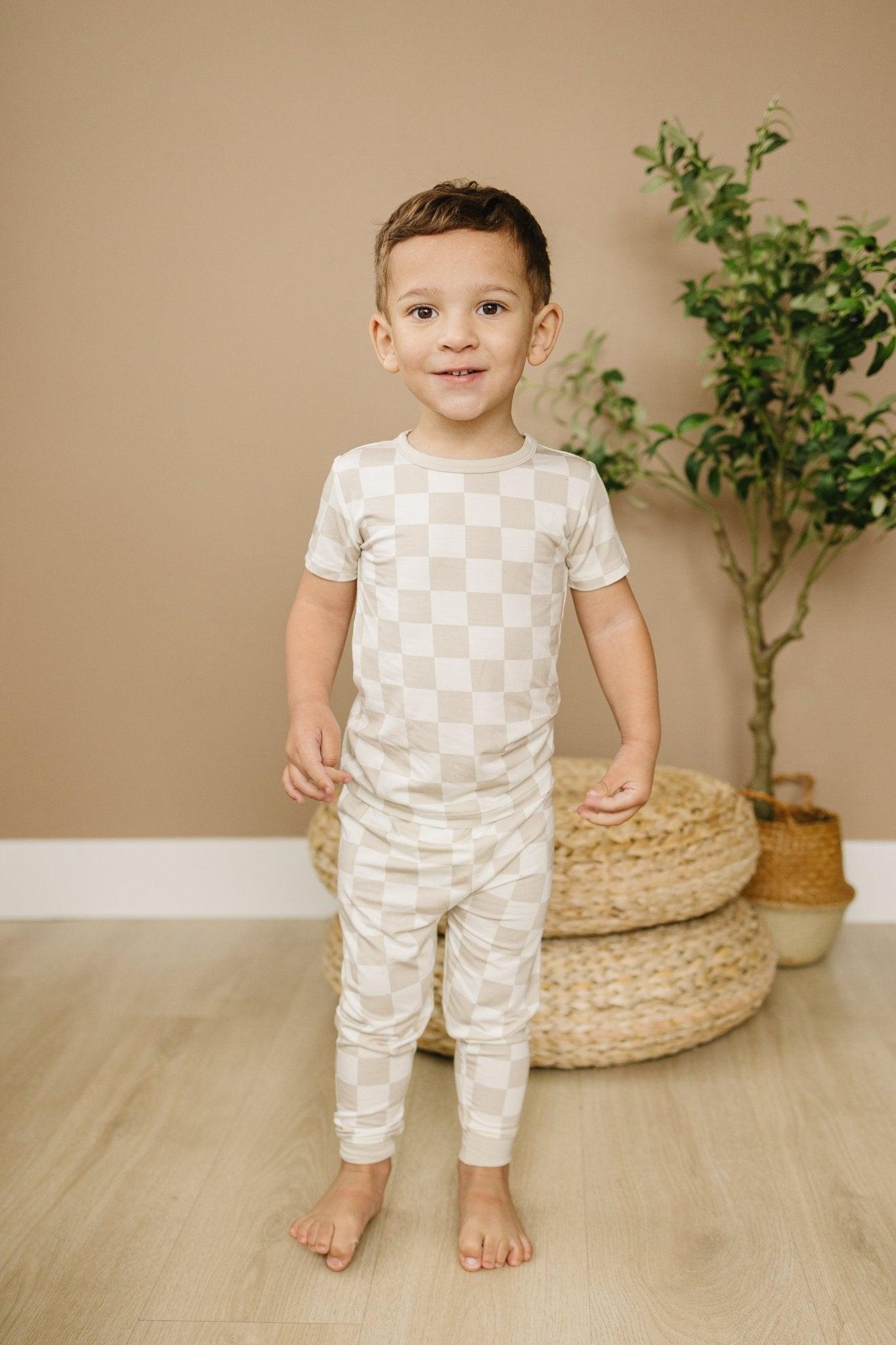 Little Joy Co. Neutral Checker 2pc Bamboo Pajama Set