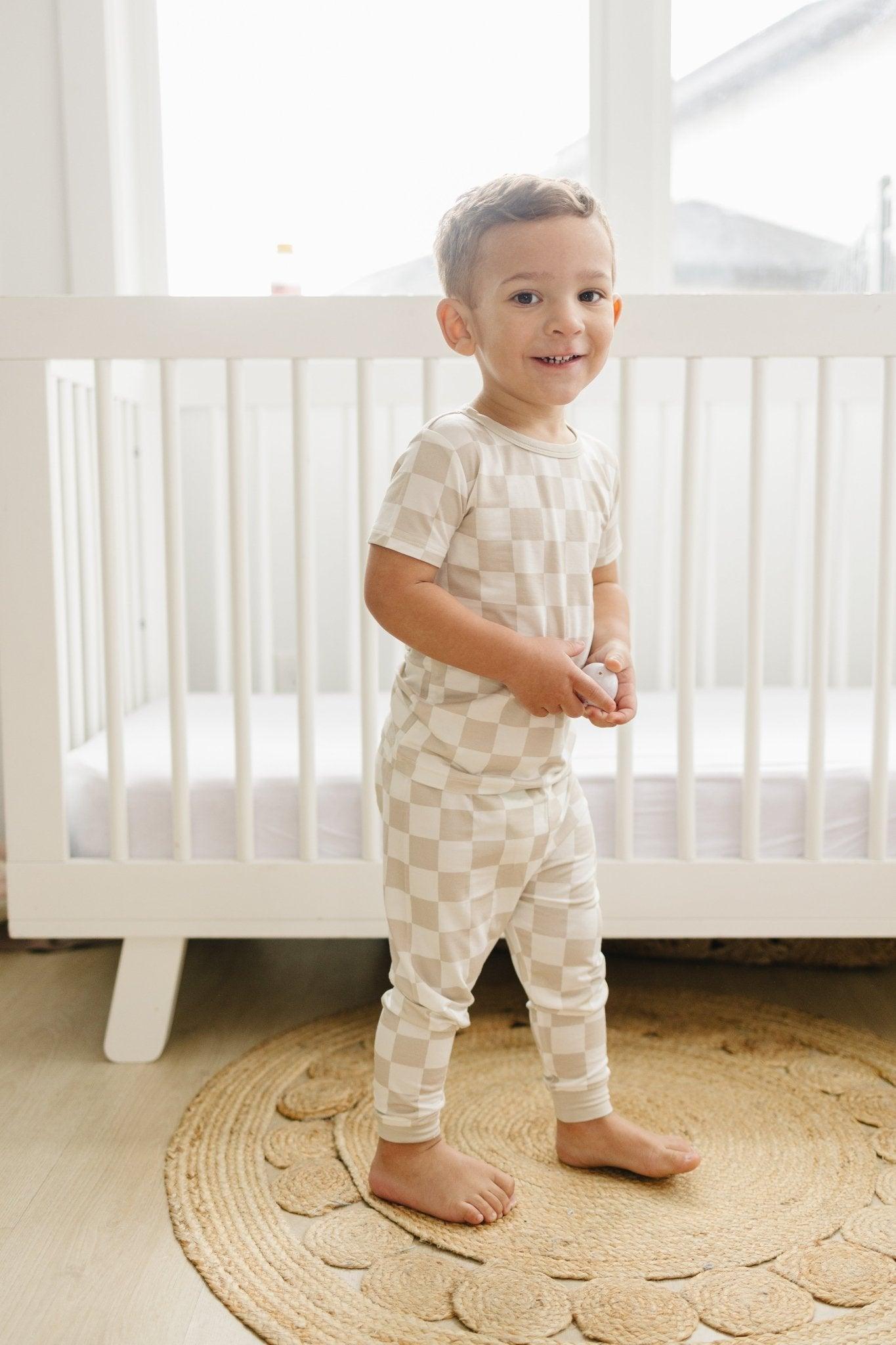 Little Joy Co. Neutral Checker 2pc Bamboo Pajama Set