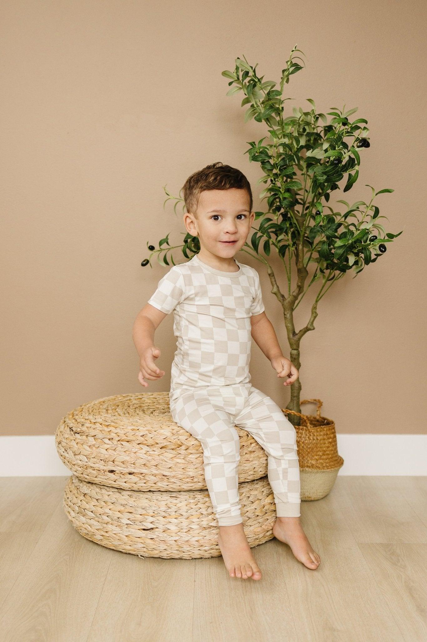 Little Joy Co. Neutral Checker 2pc Bamboo Pajama Set