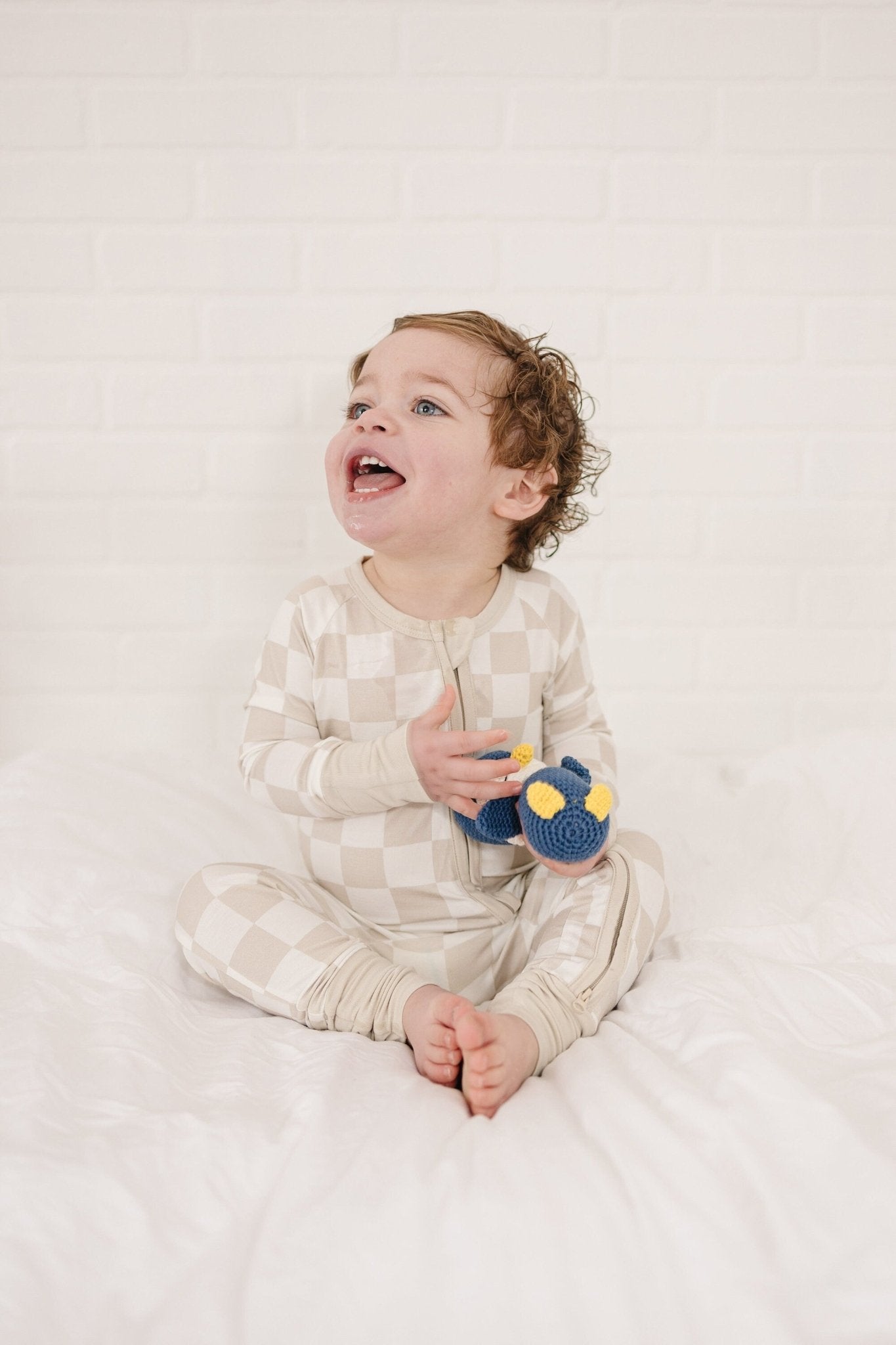 Little Joy Co. Neutral Checker Bamboo Zippy Sleeper