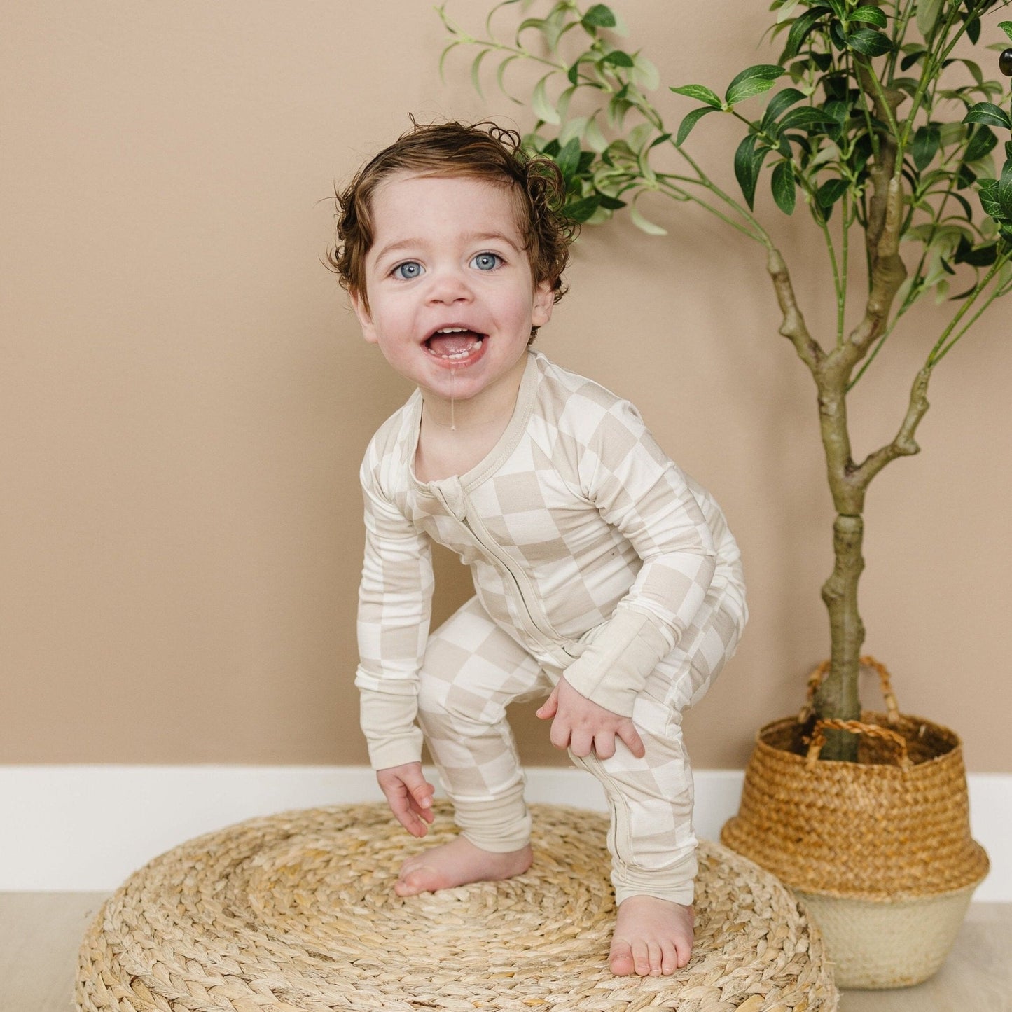 Little Joy Co. Neutral Checker Bamboo Zippy Sleeper