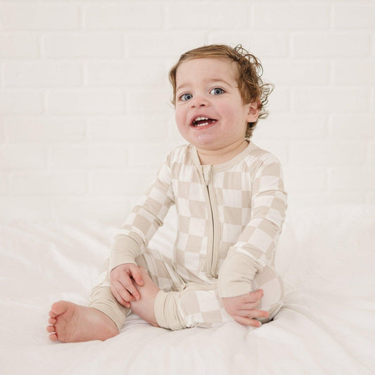 Little Joy Co. Neutral Checker Bamboo Zippy Sleeper