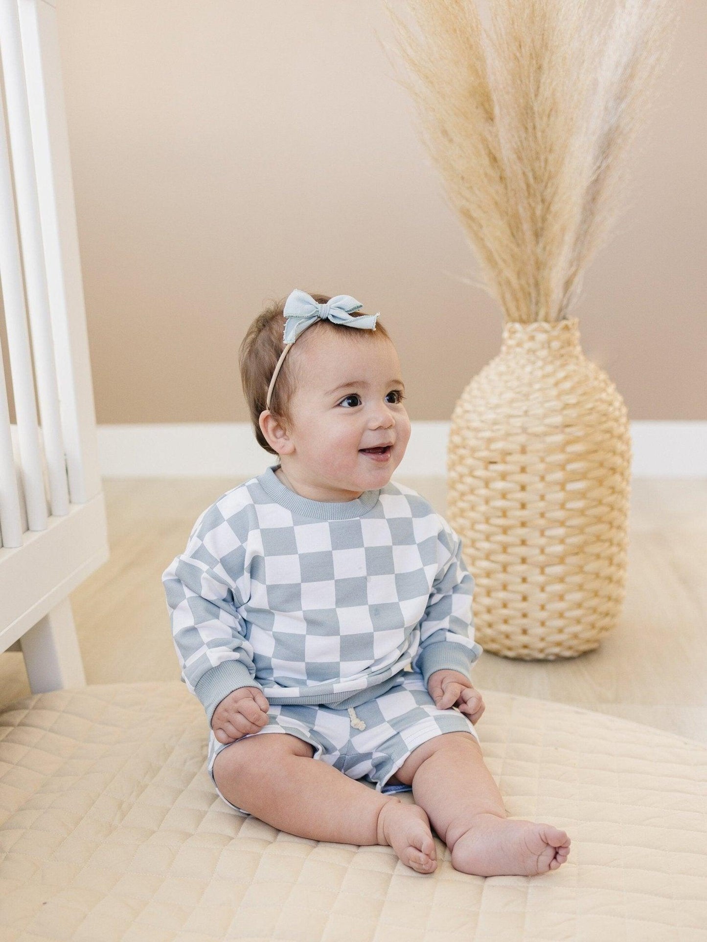 Little Joy Co. Organic Cotton Checkered Crewneck & Shorts Set