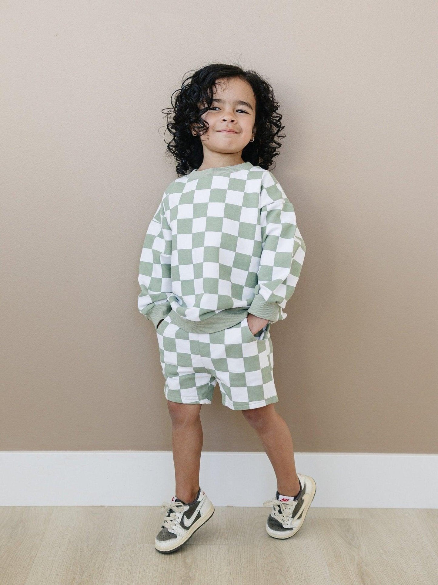 Little Joy Co. Organic Cotton Checkered Crewneck & Shorts Set