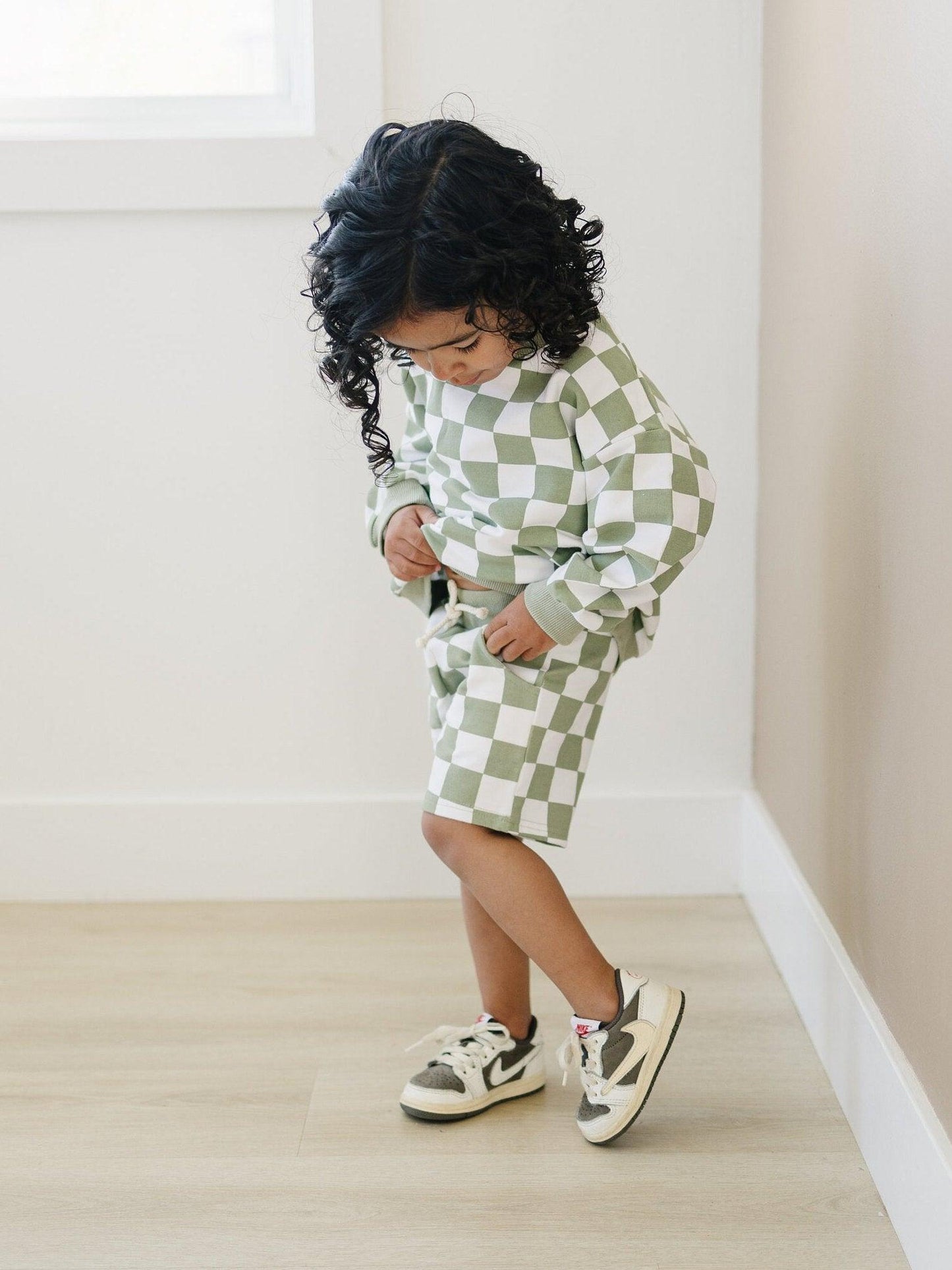 Little Joy Co. Organic Cotton Checkered Crewneck & Shorts Set