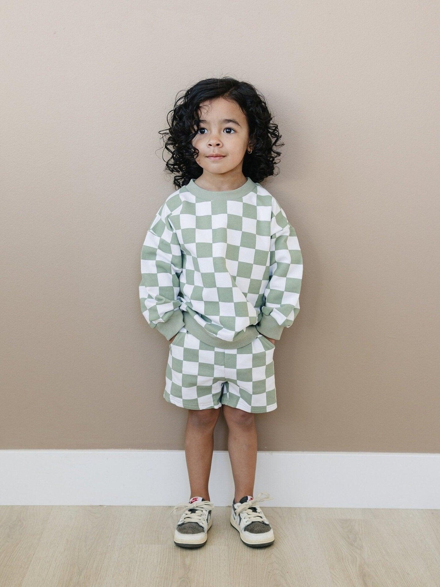 Little Joy Co. Organic Cotton Checkered Crewneck & Shorts Set