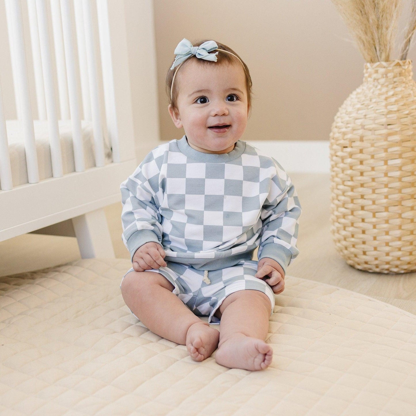 Little Joy Co. Organic Cotton Checkered Crewneck & Shorts Set