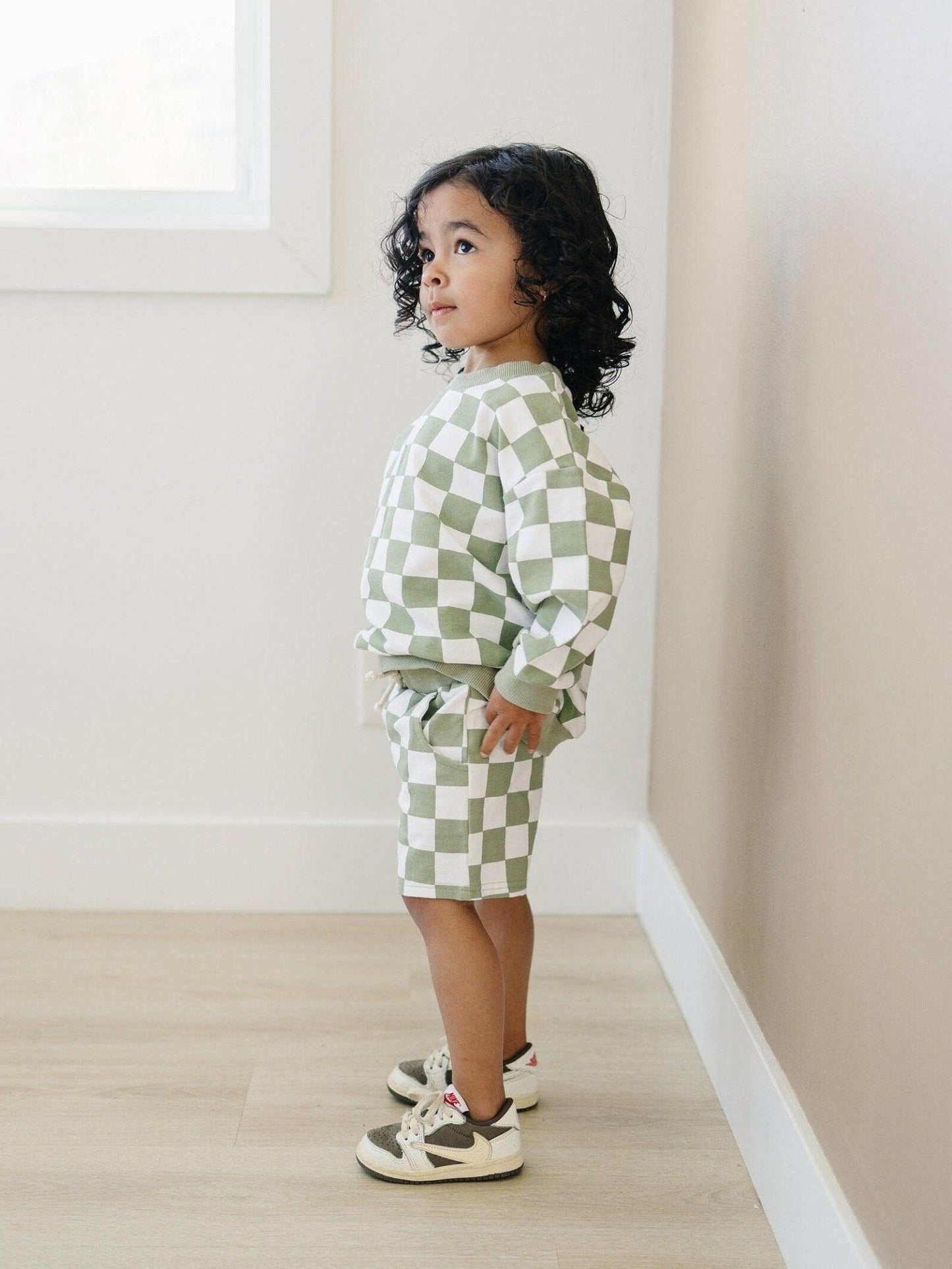 Little Joy Co. Organic Cotton Checkered Crewneck & Shorts Set