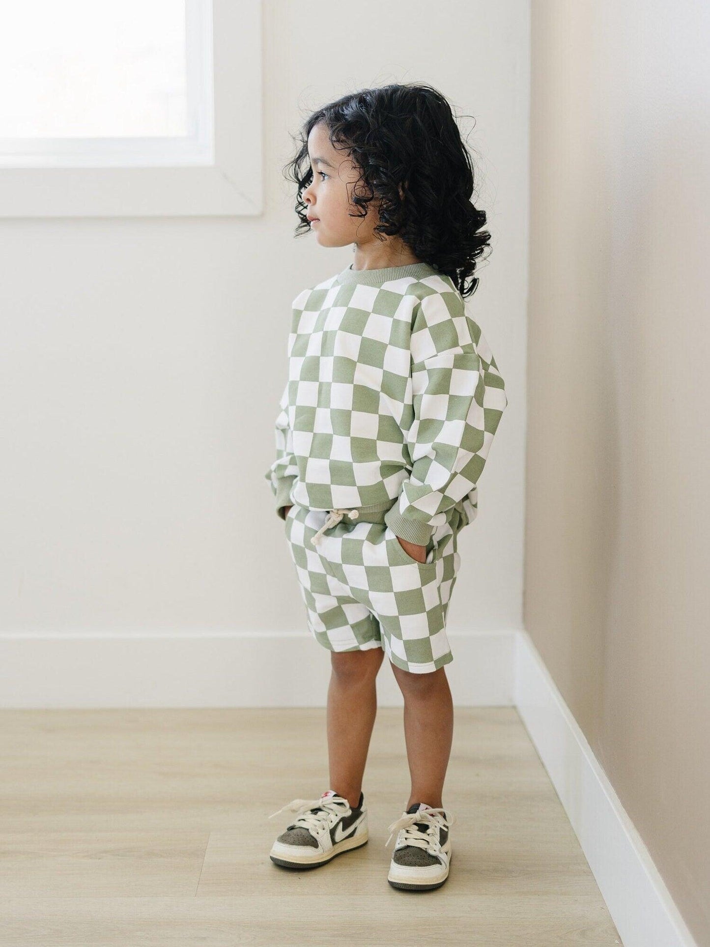 Little Joy Co. Organic Cotton Checkered Crewneck & Shorts Set