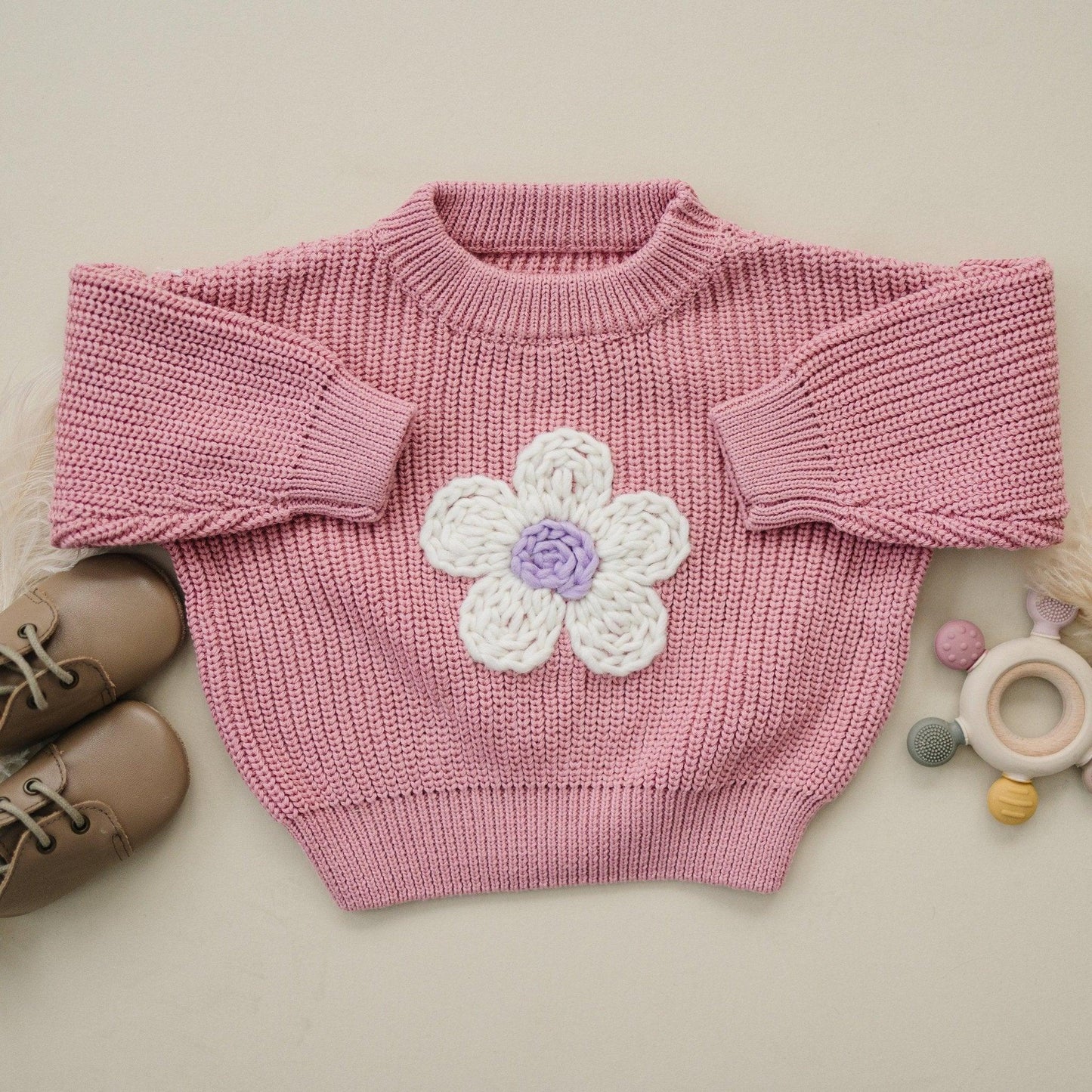 Pink Daisy Hand Embroidered Sweater