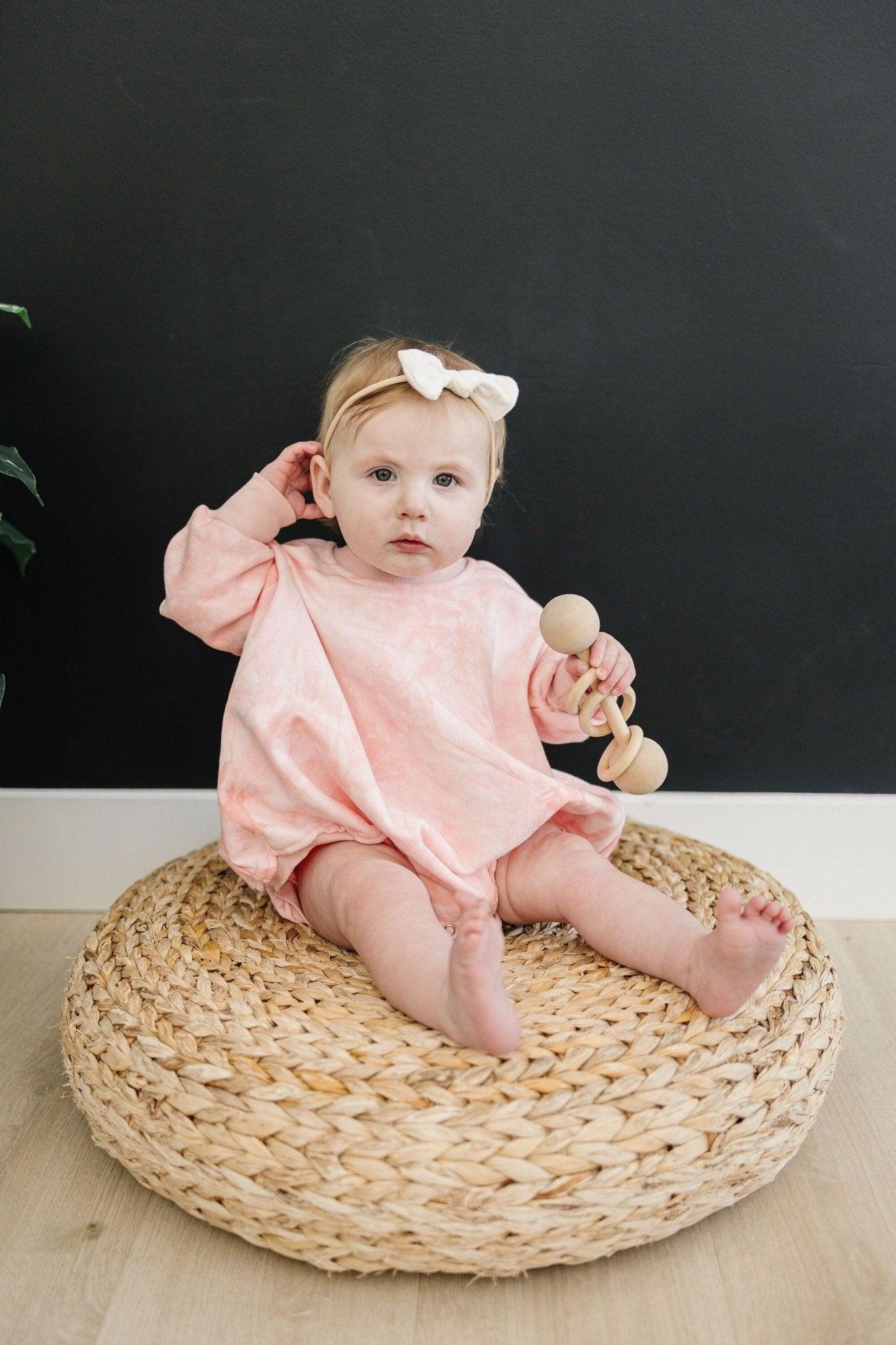 Little Joy Co. Pink & White Tie Dye Sweatshirt Romper