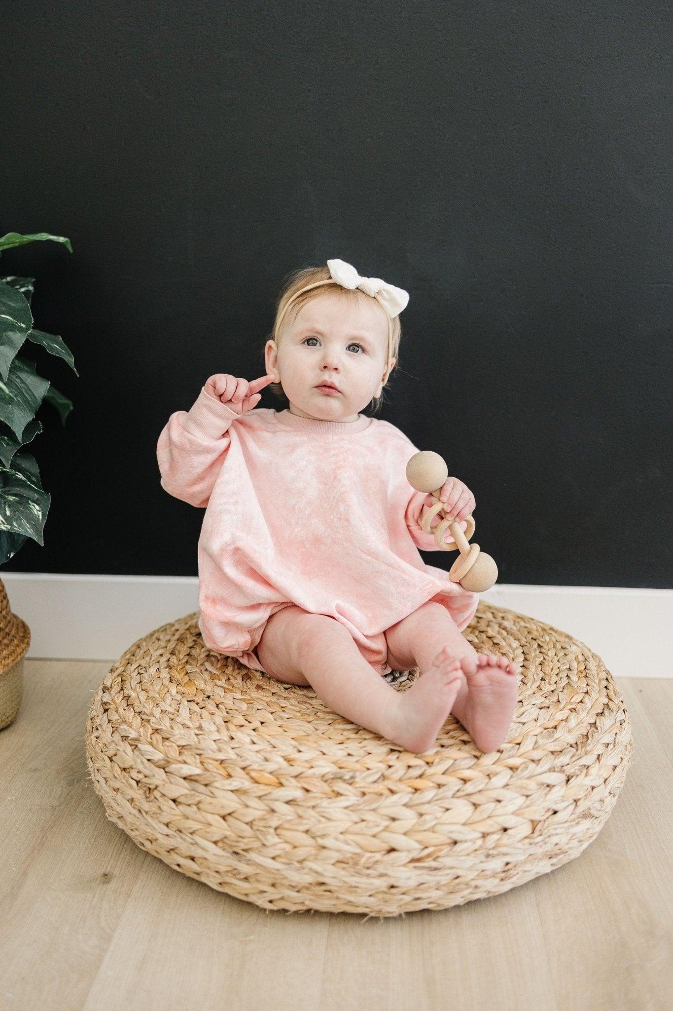 Little Joy Co. Pink & White Tie Dye Sweatshirt Romper