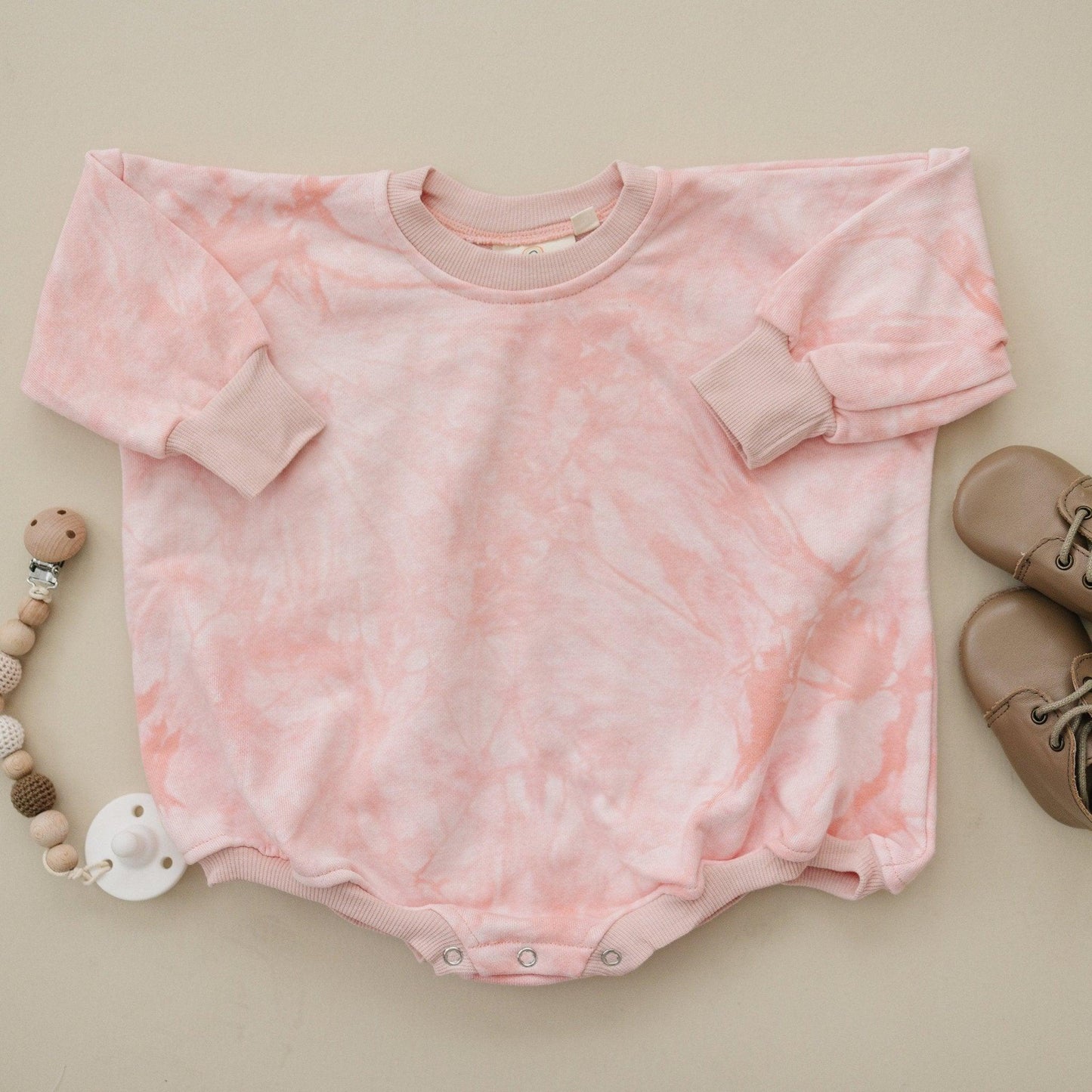 Little Joy Co. Pink & White Tie Dye Sweatshirt Romper