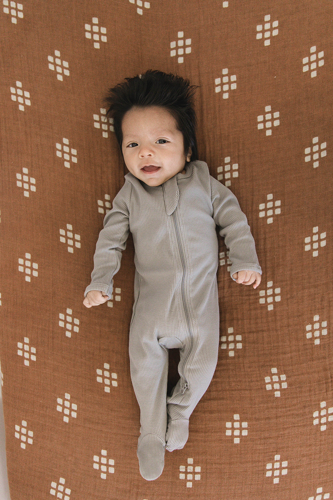 Mebie Baby Grey Organic Cotton Ribbed Zipper