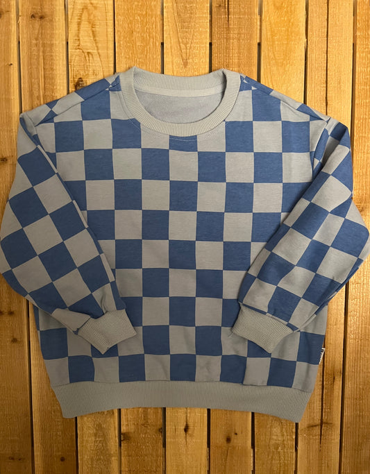 Blue Checkered Print Sweatshirt