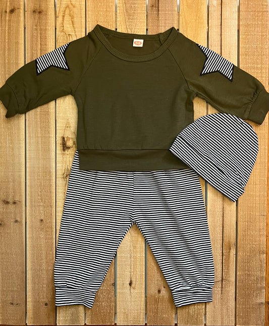 Army Green Striped Star Set with Hat
