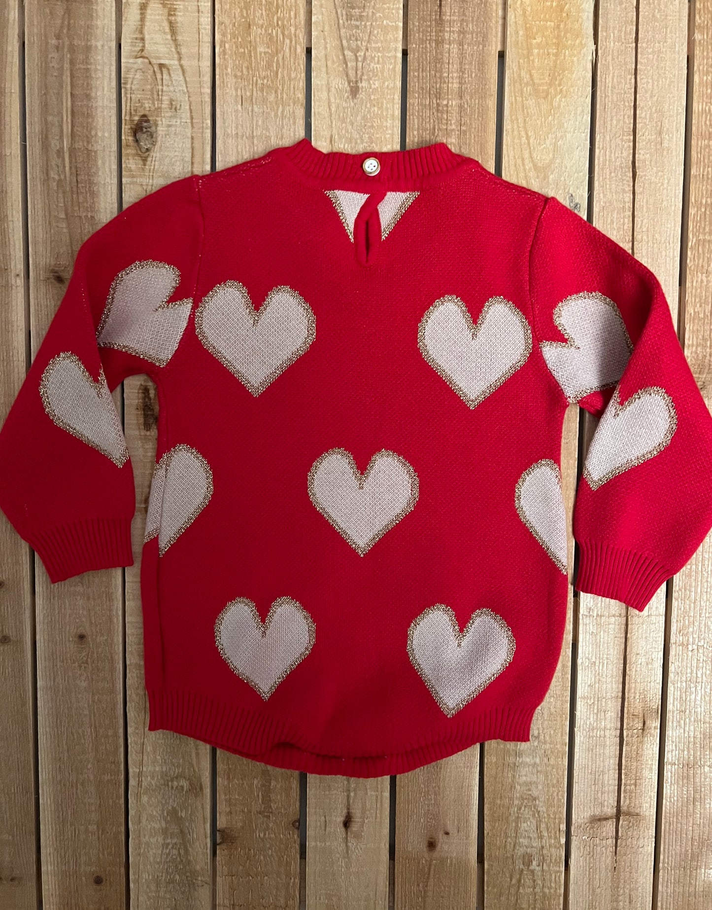 Red Heart Print Sweater Romper