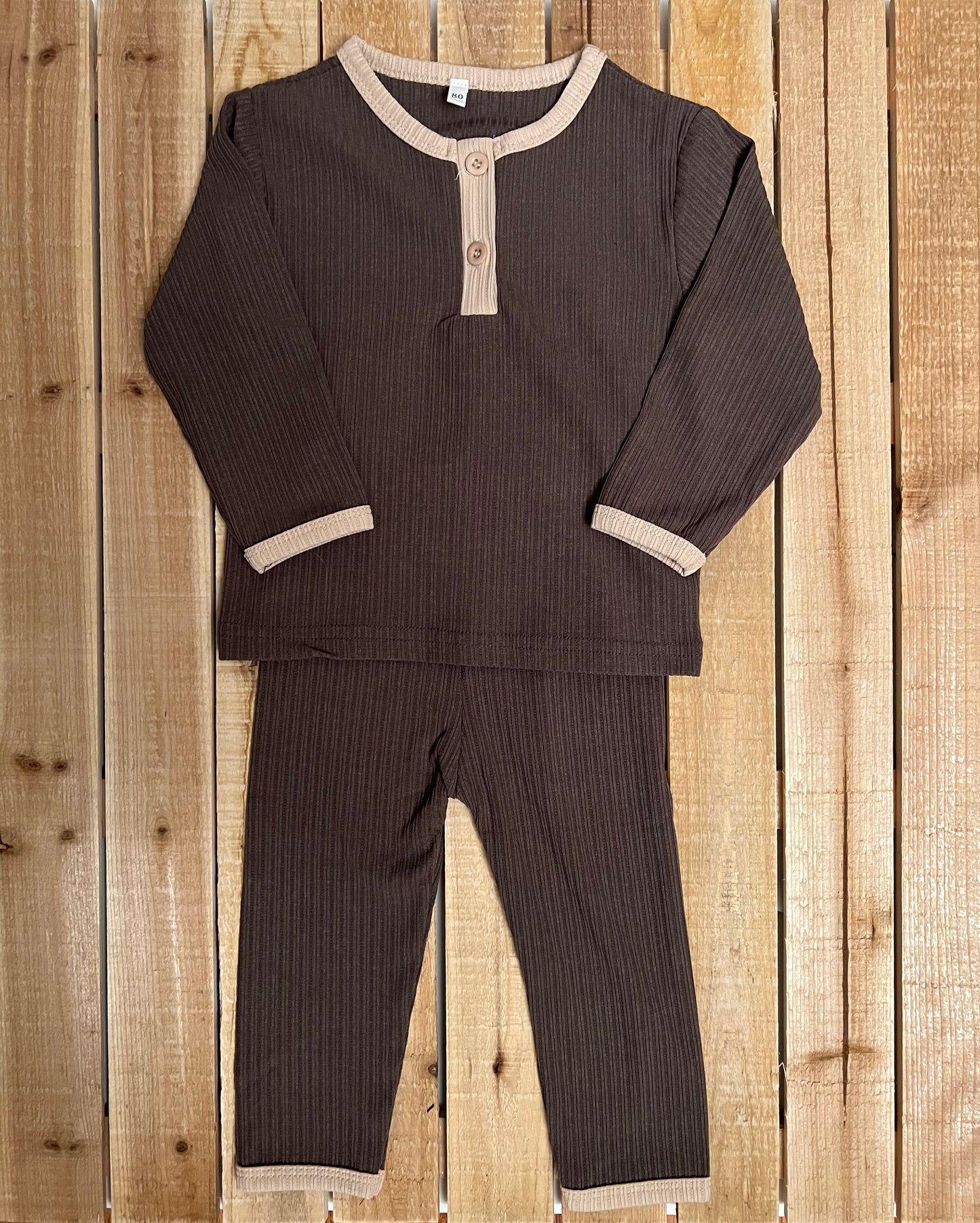 Ribbed Brown Top and Pant Set