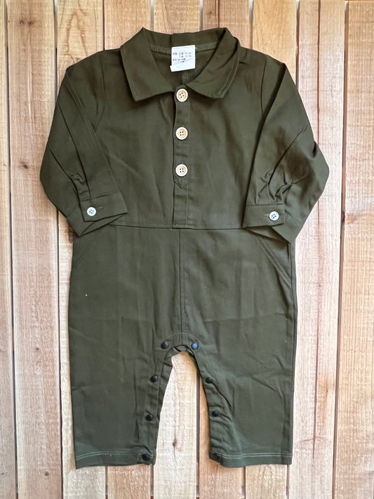 Army Green Collared Romper