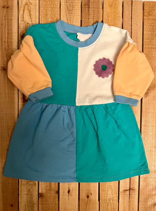 Color Block Dress with Flower Patch