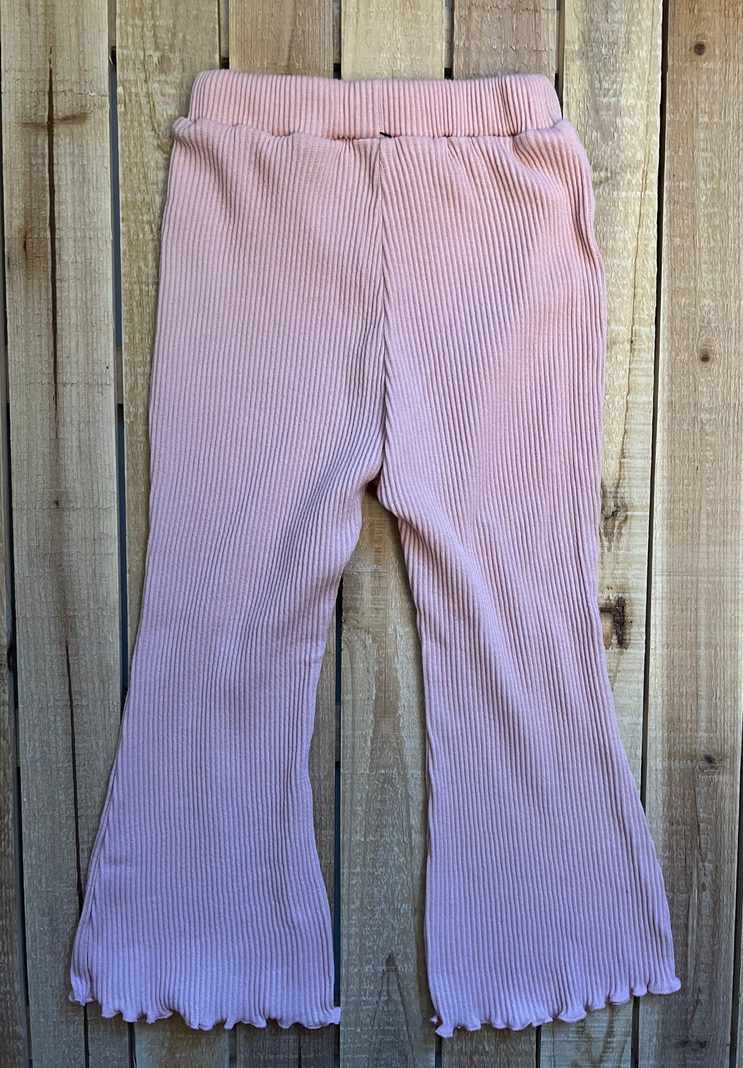 Pink Ribbed Flare Pants