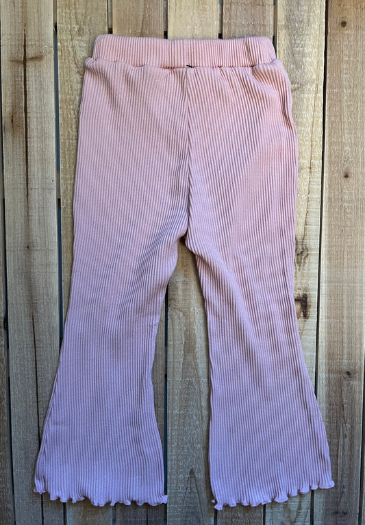 Pink Ribbed Flare Pants