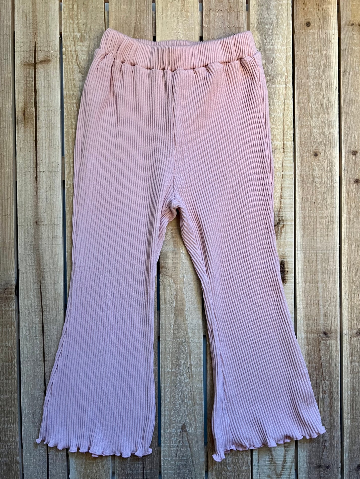 Pink Ribbed Flare Pants