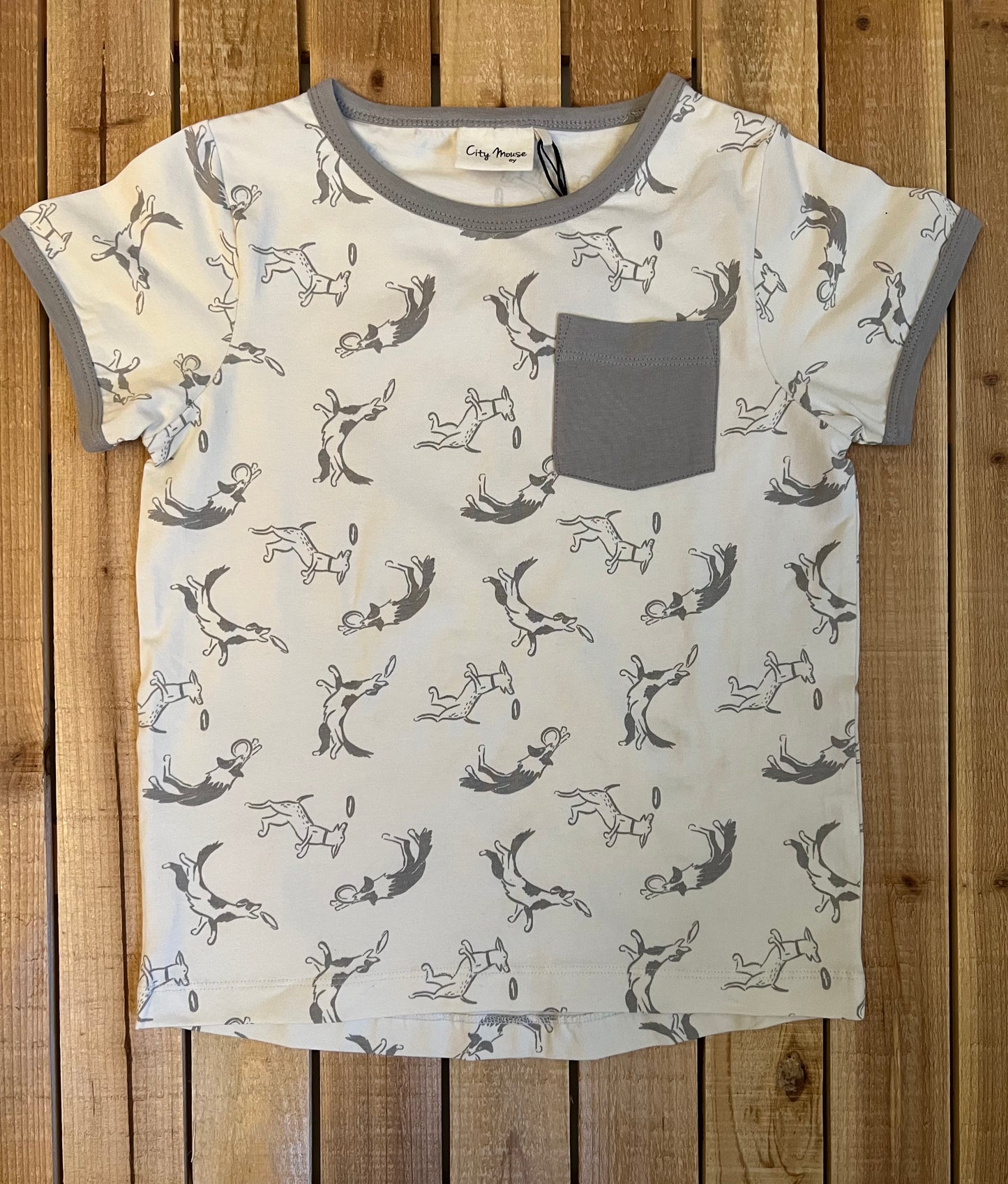 City Mouse Dog Print Ringer Pocket Tee