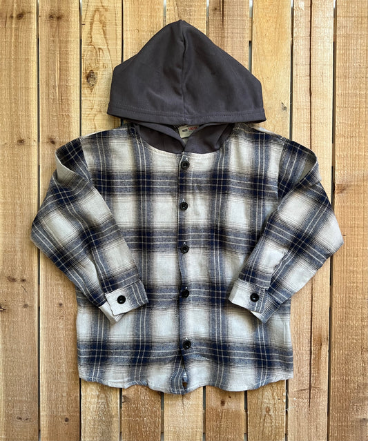 Hooded Plaid Button-up