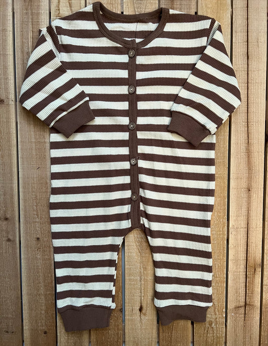 Striped Waffle Knit Button Romper