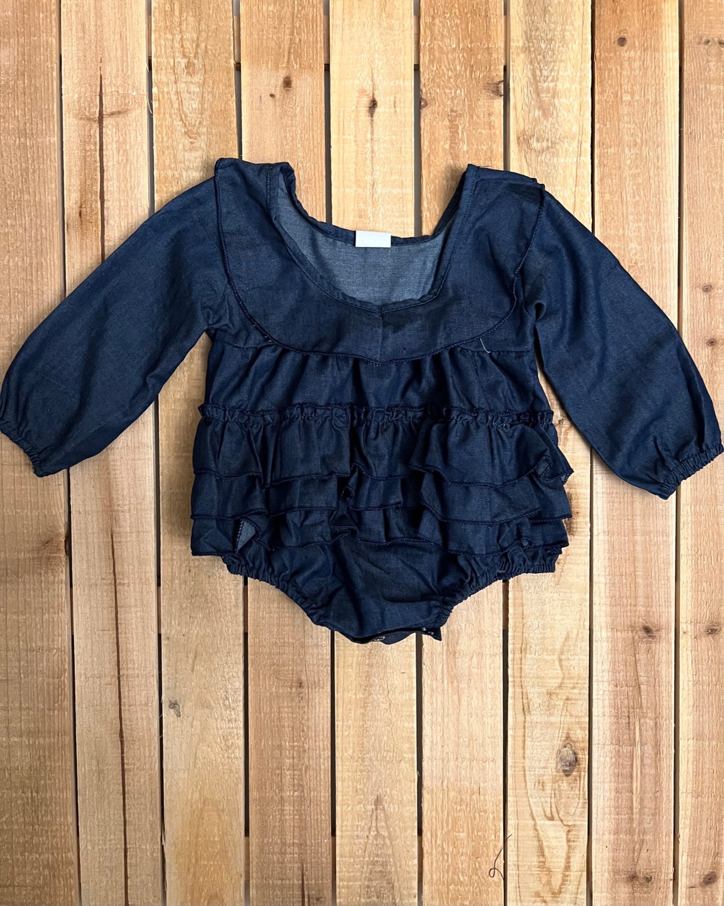 Dark Denim Blue Ruffle Romper