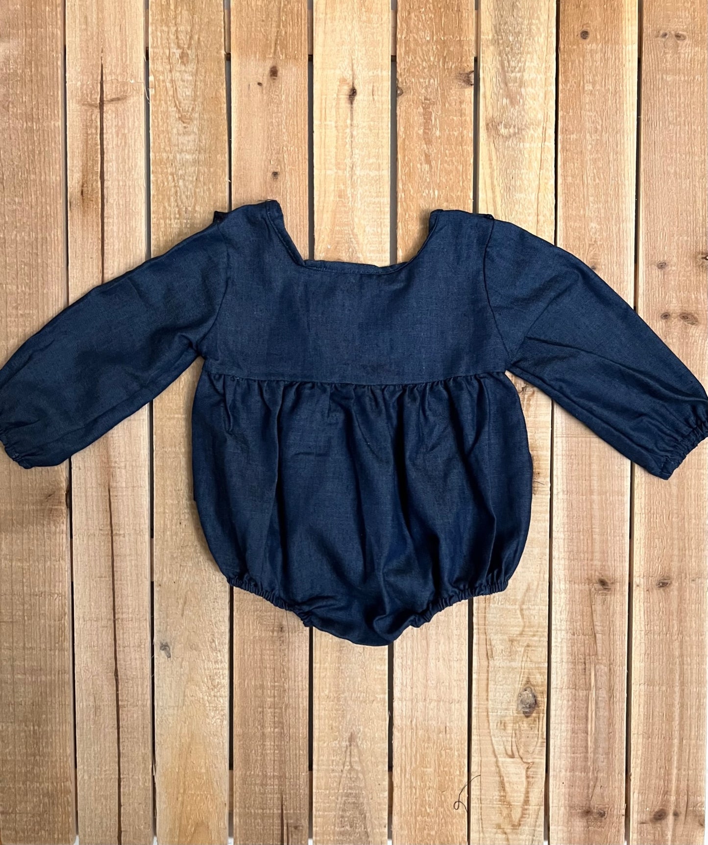 Dark Denim Blue Ruffle Romper