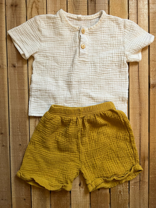 White Muslin Top and Shorts Set